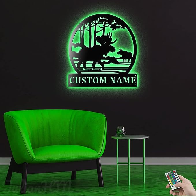 Lovely POD Personalized Hunting Metal sign, Hunting Art, Custom Moose Scenic Led Lights Metal Wall Art, Personalized Hunter Name Decoration Hanging For Home Hunting, Father's Day Gift - Bloomnest
