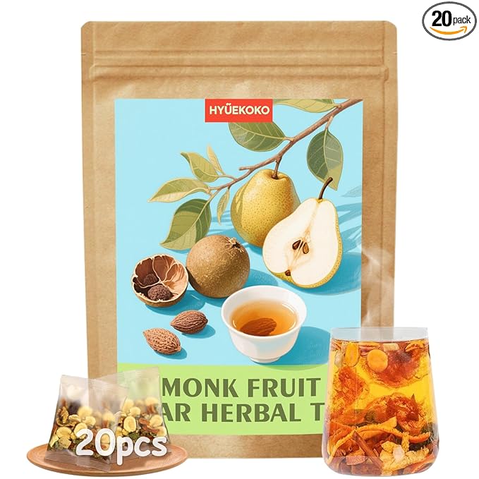 20 Bags Monk Fruit Pear Tea, Caffeine-Free Natural Ingredients Herbal Tea Bags, Supports Lung Cleanse, No Additives, Daily Enjoyment Tea for Women - Bloomnest