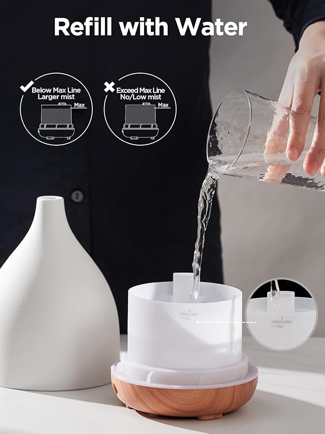 InnoGear Oil Diffuser, 300ML Ceramic Diffuser for Essential Oils Handcrafted Aromatherapy Diffuser Ultrasonic Cool Mist Humidifier with 4 Timers Waterless Auto Off for Room Office, White - Bloomnest