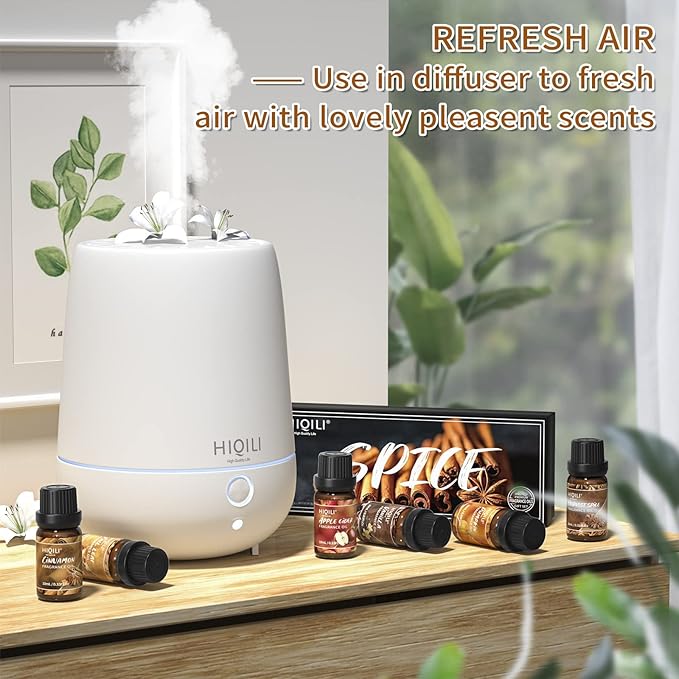 HIQILI Spice Fragrance Oil, Scented Oil 6x10ml for Candle Making Soap Slime, Fall Essential Oils for Diffuser Home, Cinnamon Pumpkin Vanilla Apple Cider Harvest Spice Fall Leaf, Christmas - Bloomnest