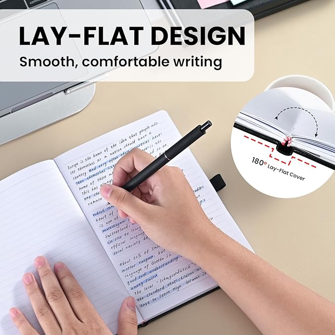 SUIN Lined Journal Notebook, Leather Hardcover Journal for Work, School, Travel, 100 GSM Paper, 160 Pages, 5.5x8.3 Inch, College Ruled, Black, 6-Pack - Bloomnest