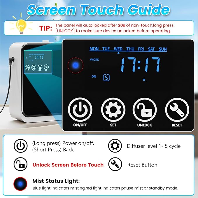 Waterless Essential Oil Diffuser:250ml Large Capacity Scent Air Diffuser with Smart APP & Touch Screen| Aromatherapy Large Room Oil Diffusers for Home,Office,Hotel Collection,Cover1500 sq.ft-Black - Bloomnest