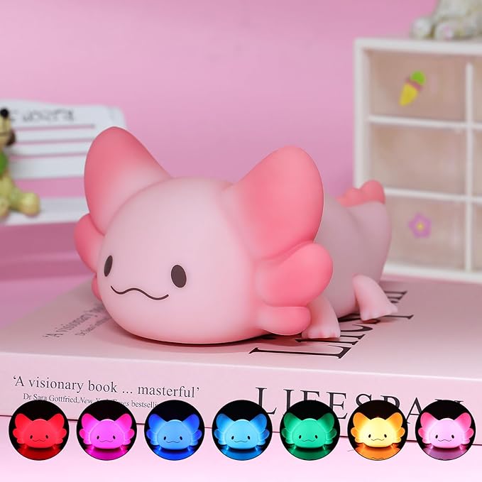 Tremdwoto Axolotl Night Light, 7 Colors Changing Cute Night Light for Kids with Dimmable & Timer,Lovely Rechargeable Novelty Nursery Light,Baby Room Decor,Axolotl Gifts for Girls and Boys - Bloomnest
