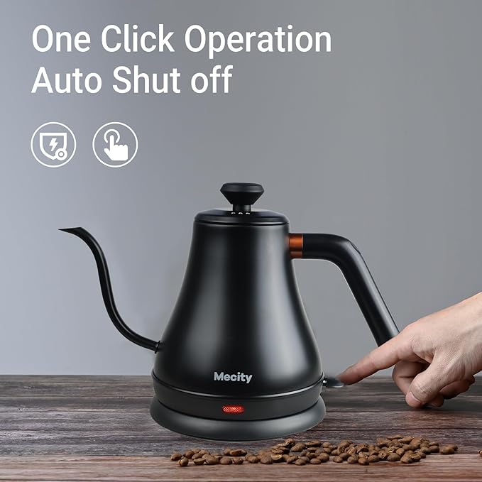 Mecity Electric Kettle Gooseneck Water Kettle Stainless Steel Tea Kettle Water Boiler Fast Heating, Auto Shut Off, 27 fl oz, 1000W, Matte Black - Bloomnest