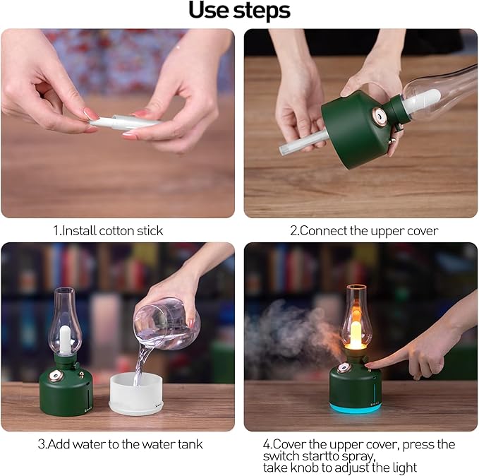 APSARAS USA Essential Oil Diffuser,Vintage Lamp Humidifier,1200mAh Adjustable Brightness Night Light Air Aroma Diffuser Humidifier,Timer & Auto Shut-Off，Gift for Lover,Home,Office,Yoga,Gym280ml - Bloomnest