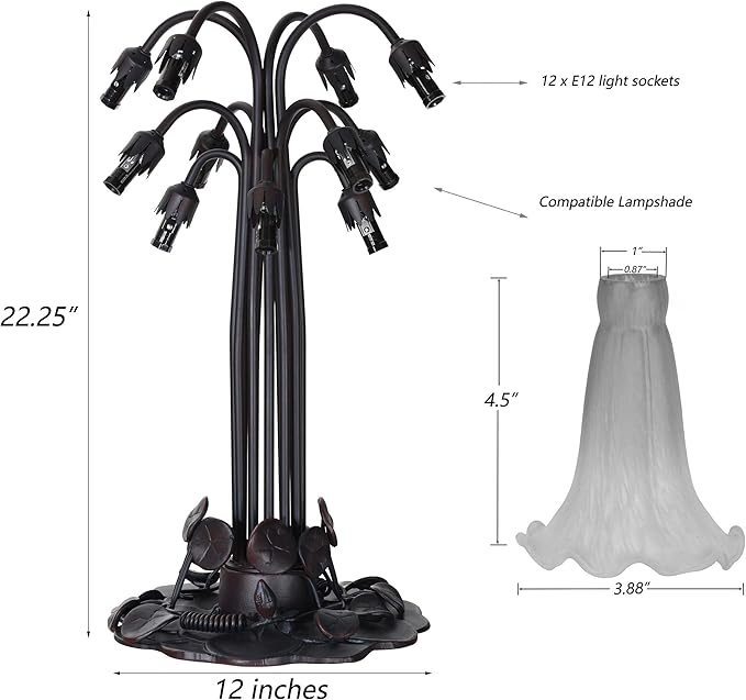 Bieye L10952 Lily Flower Blown Glass Accent Table Lamp for Living Room Bedroom Decoration (Multicolor, 12-Light) - Bloomnest
