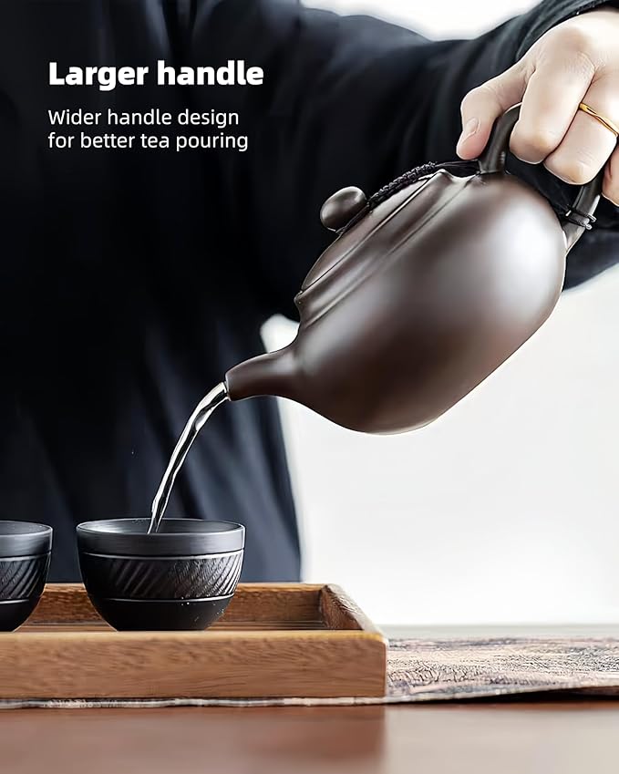 Yixing Clay Teapot 14oz,Chinese Large Capacity Zini Clay Tea Pot with TeaTowel for Loose Tea Handmade Gift,Black