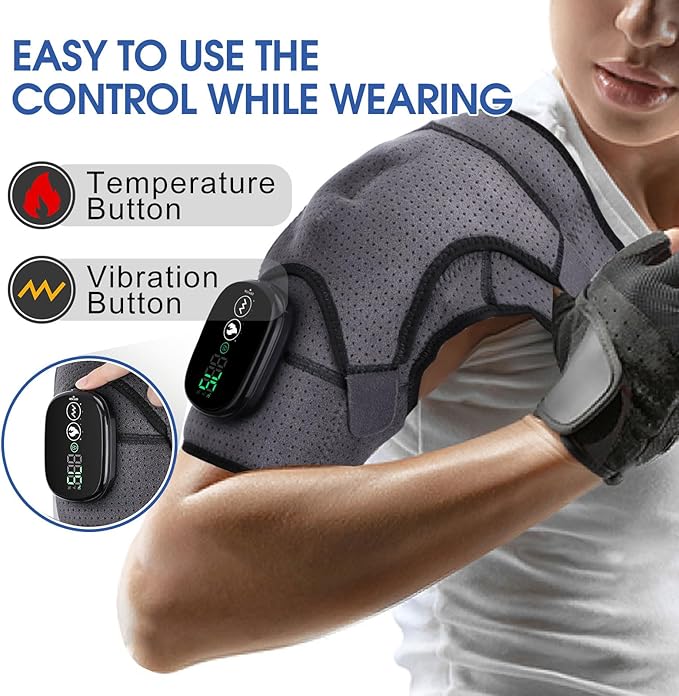 Cordless Shoulder Heating Pad, Heated Shoulder Wrap with Vibration, Shoulder Massager Heated Shoulder Brace for Women Men - Bloomnest
