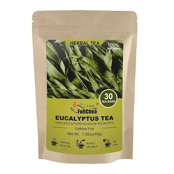 FullChea - Natural Eucalyptus Tea Bag 30 Teabags, 1.5g/bag - Premium Hojas de Eucalipto - Non-GMO - Caffeine-free - Boost Respiratory Health - Bloomnest