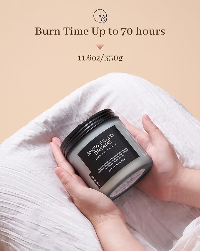 M&SENSE Snow Filled Dreams Winter Scented Candle, 11.6oz Natural Soy Wax 70 Hours Long Lasting 2 Cotton Wick Aromatherapy Gifts for Home Decor,Clean Candle for Men and Women - Bloomnest