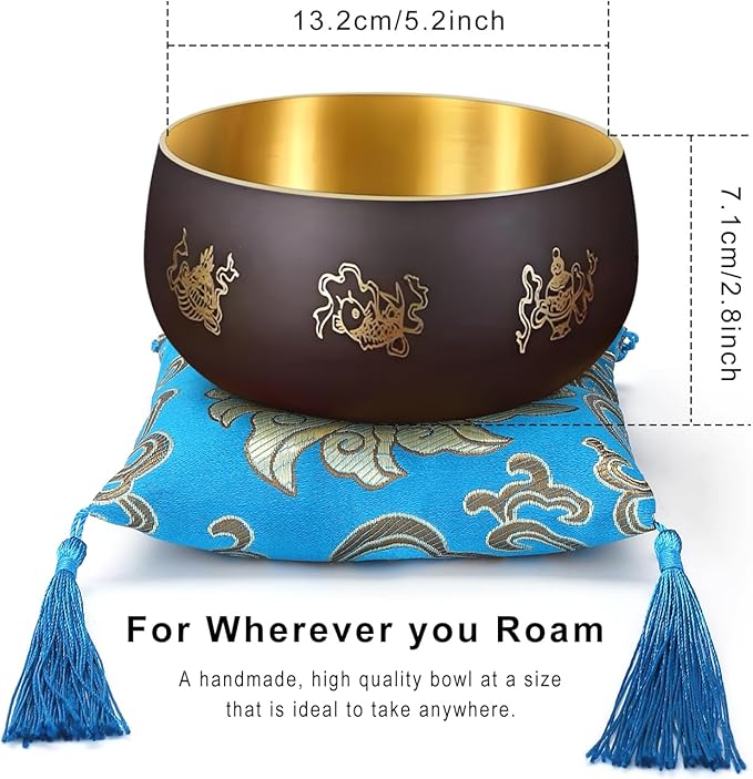 Tibetan Singing Bowl Set — Meditation Sound Bowl Handcrafted in Nepal with Striker & 2PC Cushion -ENHANCES YOGA, MEDITATION, PRAYER Mindfulness, and Stress Relief Unique Spiritual Gifts (5.2") ViLoSa