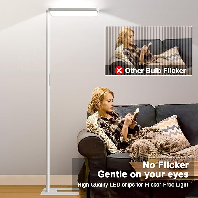 LED Floor Lamp 78ines Tall Floor Lamp 80W White Mordern Office Standing Lights Eye-Care Reading Lamps for Living Room Study Bedroom 4000K Daylight - Bloomnest