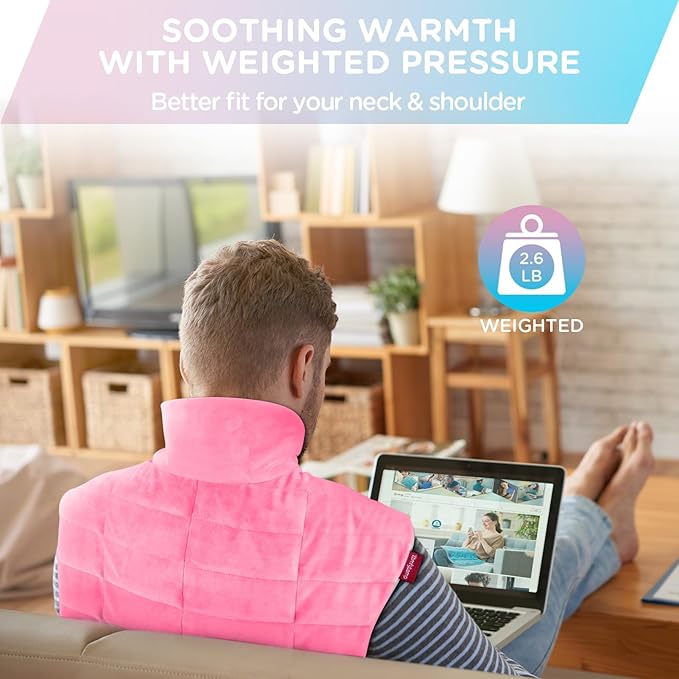 Comfytemp Heating Pad for Neck and Shoulders and Back, 2.6lb Weighted Electric Heat Pad FSA Eligible, Large HSA Heated Wrap, 9 Heat Settings & 11 Timer, Birthday Gifts for Women Men Mom Dad, Pink - Bloomnest
