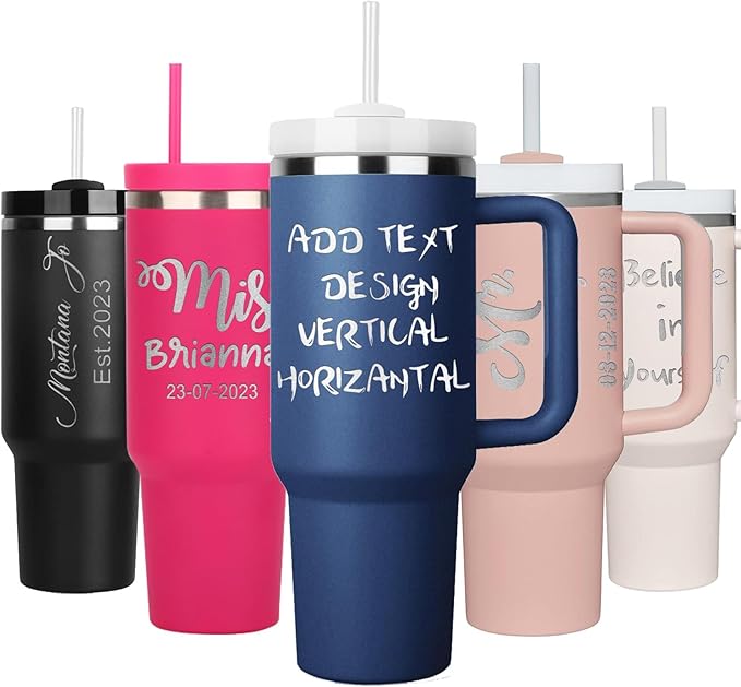 Personalized Tumbler with Name Text, 40oz Personalized Cups with Lids & Straws,Custom Tumblers Personalized Coffee Tumbler Mug Personalized Gifts for Christmas Birthday - Bloomnest