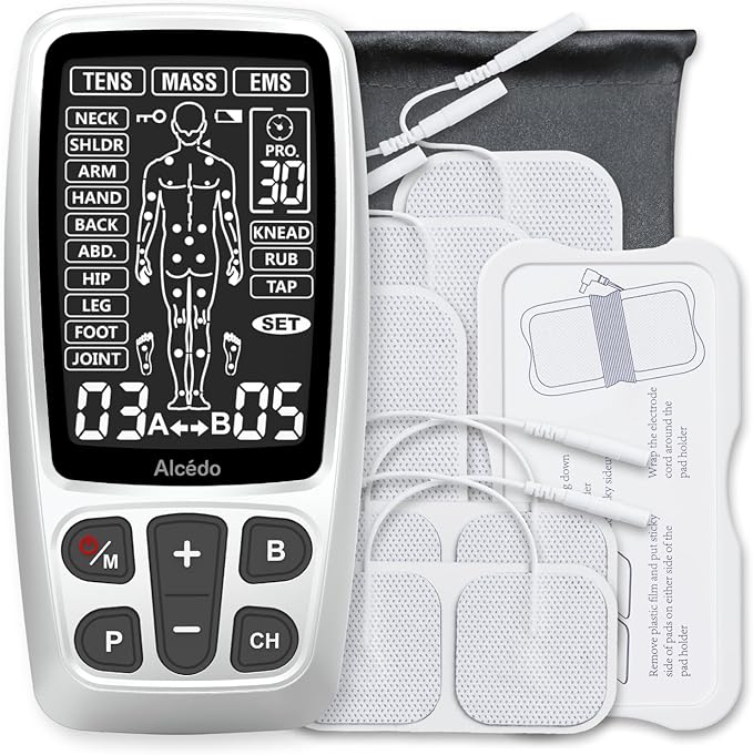 Alcedo TENS Unit + EMS Combination Machine Muscle Stimulator for Pain Relief, Electric Rechargeable Pulse Massager with 41 Modes for Back/Neck Pain Therapy Alcedo