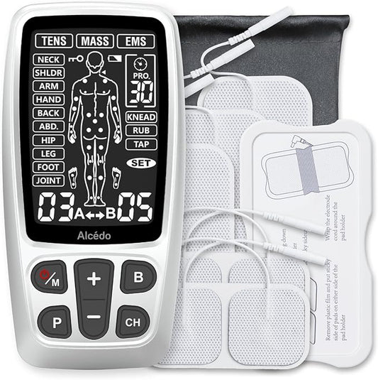 Alcedo TENS Unit + EMS Combination Machine Muscle Stimulator for Pain Relief, Electric Rechargeable Pulse Massager with 41 Modes for Back/Neck Pain Therapy Alcedo