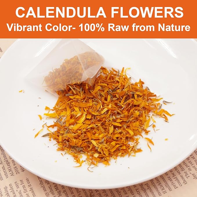 FullChea - Dried Calendula Flowers Tea, 30 Teabags, 1.5g/bag - Premium Calendula Tea For Skin Health & Support Wellness - Non-GMO - Caffeine-free - Natural Calendula Herbs - Bloomnest