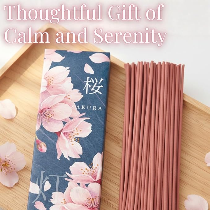 Sakura CherryBlossoms Premium Japanese Incense Sticks 60sticks Coreless Low Smoke Natural Charcoal Free Non Toxic Kyoto Aroma Aromatherapy Meditation Calming Stress Relief Relaxation TOMORI VECTillJapan-TOMORIofficial-