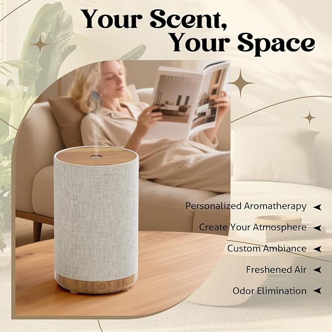 Essential Oil Diffuser with Fabric Cover, Small Portable Aroma Diffuser for Home 120ml, Ultrasonic Aromatherapy Oil Diffuser with 7 Colors LED, Auto Shut-Off Function, Mini Humidifier for Bedroom SNOWSEN