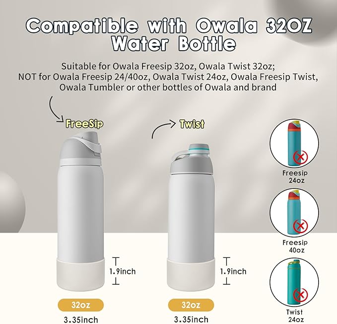 2PCS Silicone Water Bottle Boot, Compatible with Owala 24oz 32oz 40oz, Protective Anti-Scratch & Anti-Dent No Noise Sleeve Cover for FreeSip/Twist/Flip Water Bottles (Fog, 32oz) BKBY