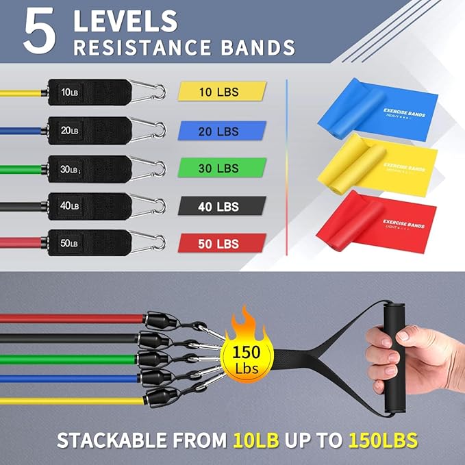 WHATAFIT Resistance Bands, Exercise Bands，Resistance Bands for Working Out, Work Out Bands with Handles for Men and Women Fitness, Strength Training Home Gym Equipment - Bloomnest