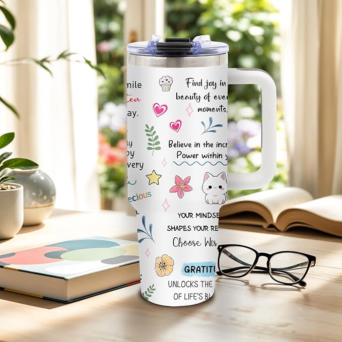 DUUV Inspirational Gifts for Women Men Friends Sister, Birthday Gifts for Motivation, Positive Affirmations Mug for Christmas, Mental Health Self Love Morning-Mindset Cup Tumbler 40 Oz, 1PCS - Bloomnest