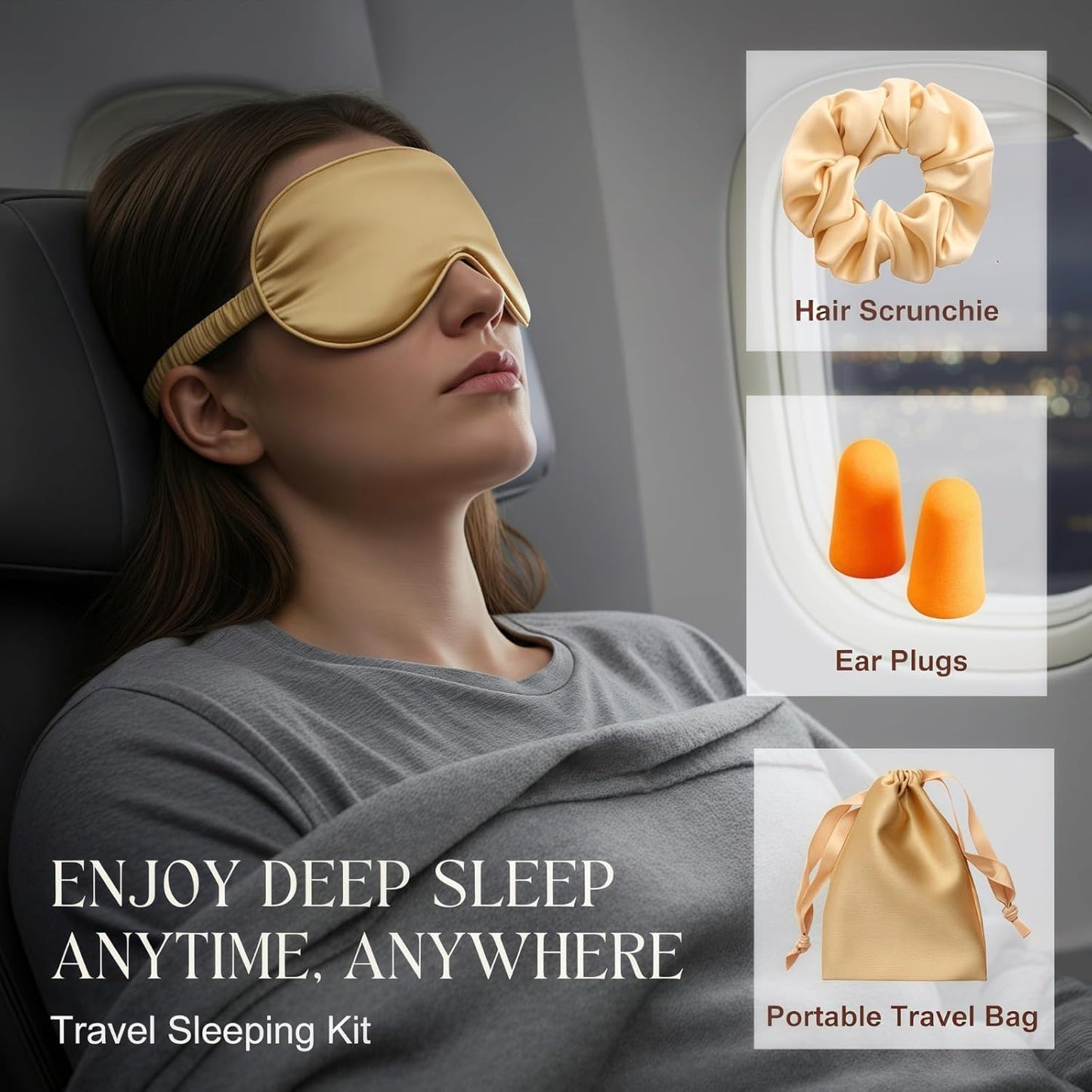 Silk Satin Sleeping Eye Mask, Gold Sleep Eye Mask Night Blindfold for Women and Men, Soft Breathable Blackout Eyeshade Eye Cover for Travel, Wedding Bridesmaid Gift