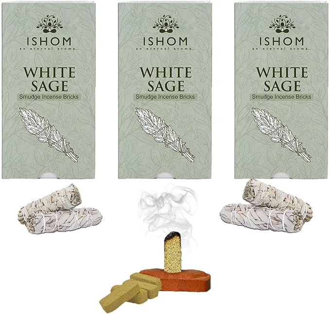 White Sage Smudge Incense Bricks Combo Pack of 45 (3 Packs x 15) | Made with California White Sage Leaves | Improve Focus and Clarity | Ideal for Home Purification, Yoga, Meditation, and Aromatherapy AROVATIKA