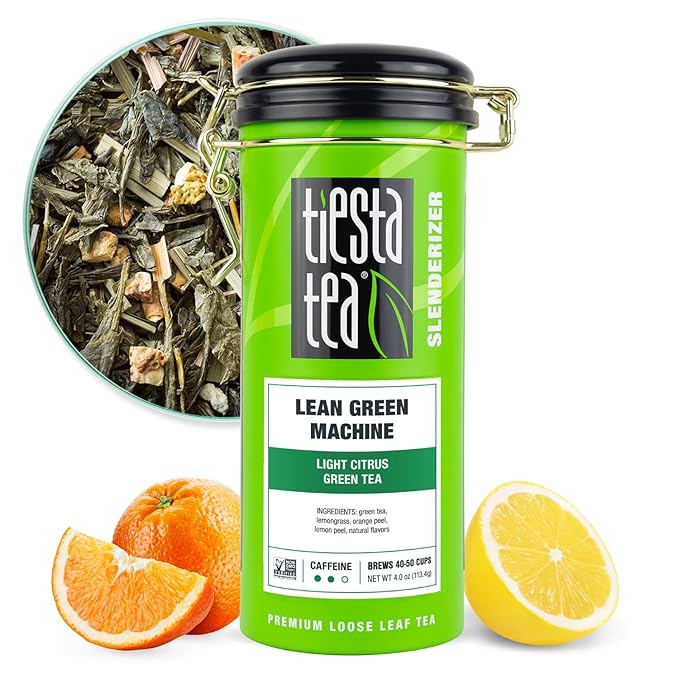 Tiesta Tea - Lean Green Machine, Loose Leaf, Light Citrus Green Tea, Premium Loose Leaf Blend, Medium Caffeinated, Brews Up to 50 Cups, 4 Ounce Refillable Tin - Bloomnest