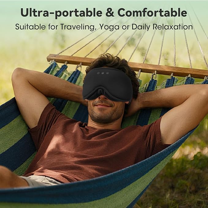 3D Bamboo Cotton Sleep Mask with Bluetooth 5.4 Headphone, Music Wireless Bluetooth Blackout Eye Mask for Side Sleepers, Earphones HD Speaker Microphone for Travel, Gifts for Women Men, Black - Bloomnest