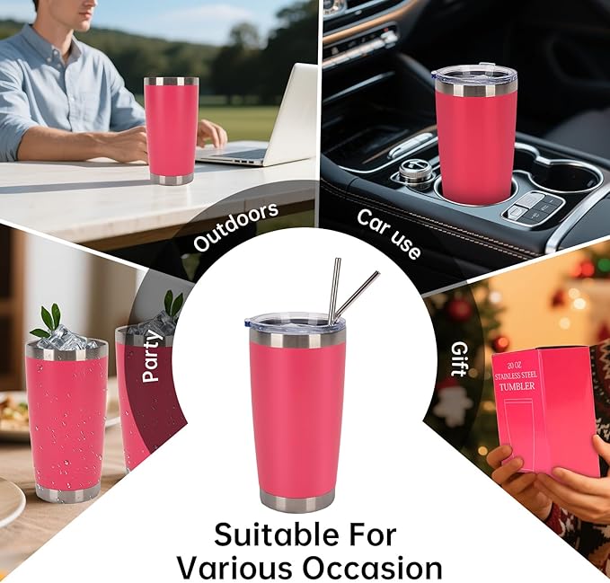 IEOVIEE 32 Pack, 20oz Stainless Steel Bulk Tumblers with Lids and Straws, Double Wall Insulated Travel Mug, Durable Powder Coated Tumbler Bulk Cup for Cold and Hot Drinks(Hot Pink) - Bloomnest