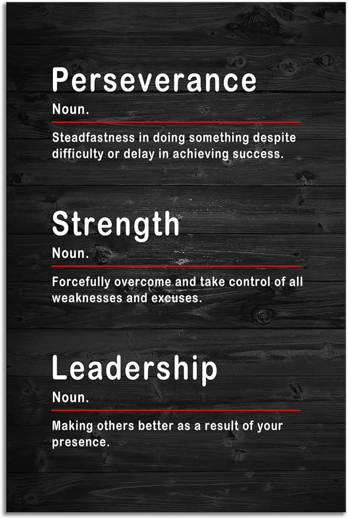 Motivational Canvas Wall Art Perseverance Strength Leadership Noun Painting Poster Inspirational Canvas Artwork Picture Print Framed for Home Office Living Room Company Wall Decor[24''W x 36''H] - Bloomnest