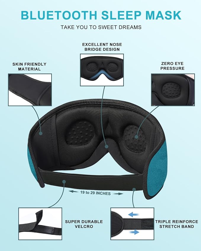 Sleep Mask with Bluetooth Headphones,LC-dolida Sleep Headphones Bluetooth Sleep Mask 3D Sleeping Headphones for Side Sleepers Best Gift and Travel Essential (Blue) - Bloomnest