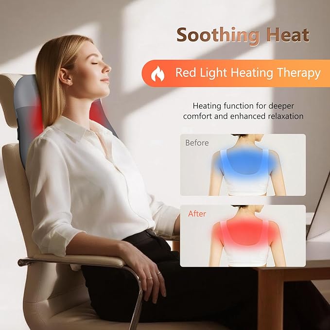 belhope Shiatsu Back Massager with Heat,Percussion Massage Cordless Back Massage for Pain Relief Deep Tissue.4D Kneading Massage,Gift for Men Women Parents Relaxation at Christmas Office Car,Grey