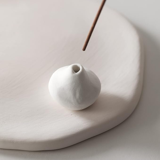 Handmade Incense Holder Irregula Plain Ceramic Stick Incense Holders Pomelo Pumpkin Incense Burner for Home Decor Yoga Meditation Zen (Pomelo White) - Bloomnest