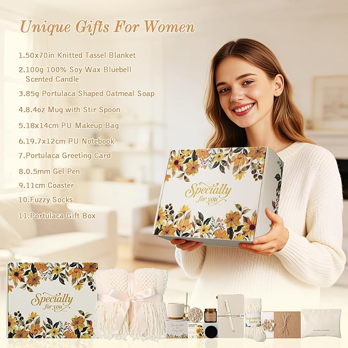 Self Care Gifts for Womens Birthday Gift Get Well Soon Gift - Valentines Day Gifts for Her Mom Wife Daughter Sister Girlfriend Best Friend, Sympathy Gift Baskets for Women Care Package - Bloomnest