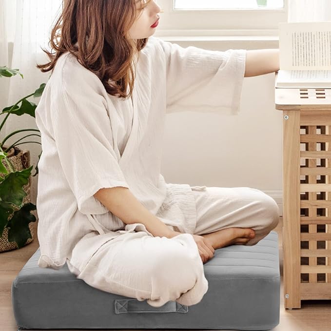 MeMoreCool Square Floor Pillow Seating for Adults Kids, Large Meditation Cushion Floor Pillow with Thick Foam & Soft Tufted Cover, Washable Big Pillow Seat Floor Cushion for Sitting Yoga, 22" Grey - Bloomnest