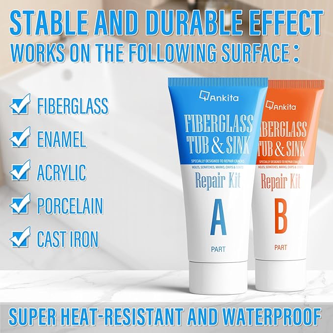 Tub Repair Kit White, Tub Chip and Bathtub Repair Kit for Enamel, Fiberglass, Acrylic, Porcelain, Patch and Repairs Chips, Crack, Scratches, Rust, Holes on Tubs, Toilet, Sink, Shower, Tray in Bathroom - Bloomnest
