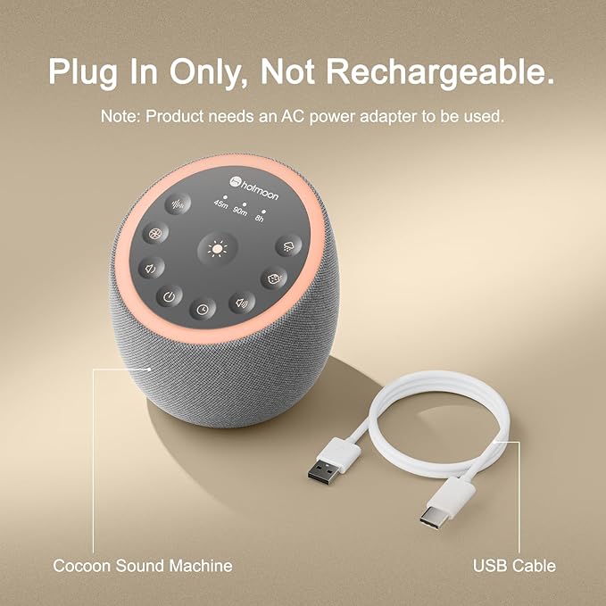 Hotmoon Sound Machine with 40 High-Fidelity Sounds, White Noise Sound Machine with Memory Functions, 8 Color Night Light, USB Power Supply, for Sleep & Noise Reduction Sleep Aid, Plug-in - Bloomnest