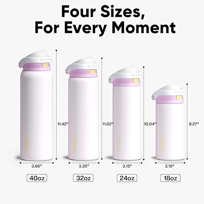 ENCOOL Leakproof Insulated Water Bottle with Straw Dual-Sip Water Bottle Bag-Safe Design for Work, Commute & Gym – Keeps Drinks Cold All Day, 32 oz, Lemonade Pink ENCOOL