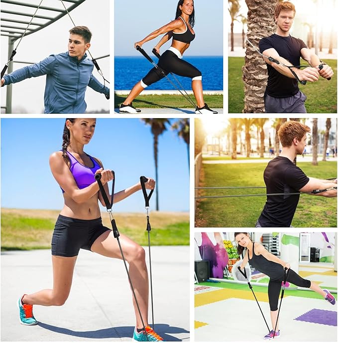 Exercise Resistance Bands with Handles for Working Out, 150/200/250/300 lbs Workout Bands Set with Door Anchor for Physical Therapy, Yoga, Pilates - Bloomnest