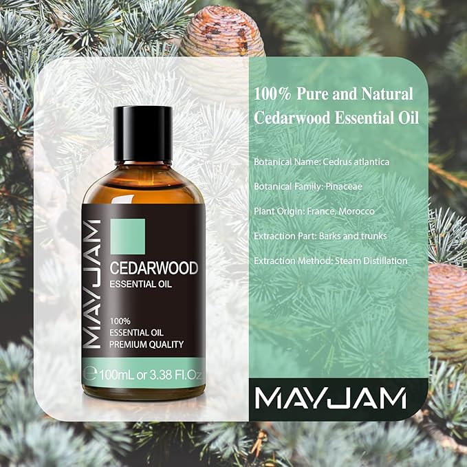 Cedarwood Essential Oil 100ML/3.38FL.OZ, MAYJAM Premium Grade Cedarwood Oil Essential Oils with Glass Dropper, Great for Aromatherapy Diffuser and DIY Soap Making - Bloomnest