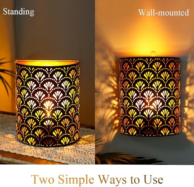 JHY DESIGN 8''H Battery Powered Lamp Vintage Wall Mount Lamp Metal Wall Sconce Lighting with LED Edison Style Bulb and 6-Hours Timer Wall Decor for Bedroom Living Room Hallway - Bloomnest