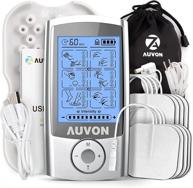 AUVON Rechargeable TENS Unit Muscle Stimulator, 24 Modes 4th Gen TENS Machine with 8pcs 2"x2" Premium Electrode Pads for Pain Relief AUVON