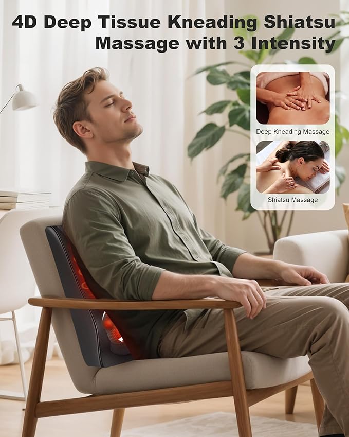 Cordless Shiatsu Neck Massager with Heat & Vibration, Back Neck Shoulder Massager for Pain Relief Deep Tissue, 4D Kneading Back Massage Pillow, Rechargeable Portable Massage, Gifts for Mom,Dad - Bloomnest