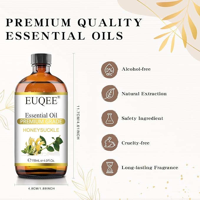 EUQEE Honeysuckle Essential Oil 118ml Pure Honeysuckle Oil Premium Essential Oil - with Glass Dropper Great for Diffuser, DIY Soap, Candle Making - 4Fl. OZ - Bloomnest