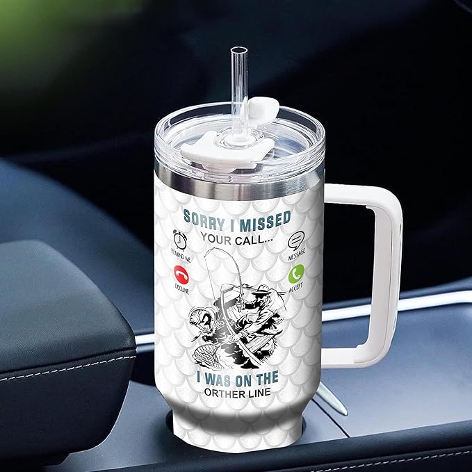 WAZONE Personalized Fishing Tumbler With Lid 40oz Stainless Steel Insulated Travel Coffee Mug Thanksgiving Birthday Christmas Fathers Day Custom Name Gifts For Dad Fisherman Fish Lovers - Bloomnest