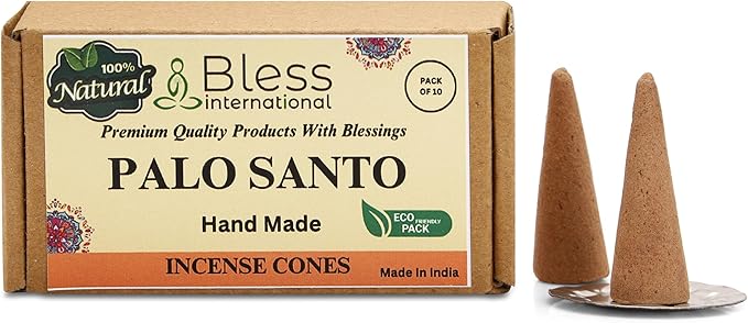 Bless International Palo Santo 100%-Natural-Incense-Cones Handmade-Hand-Dipped Organic-Chemicals-Free for-Purification-Relaxation-Positivity-Yoga-Meditation The-Best-scents (10 Count) BlessInternational