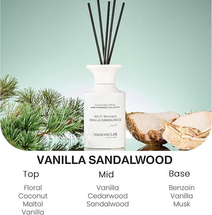 M&SENSE Reed Diffuser Set, 10.14 oz Non Toxic Reed Diffuser Vanilla Sandalwood Scented Home Fragrance Aromatherapy Diffuser for Bedroom Bathroom Office Home Decor Housewarming Gift