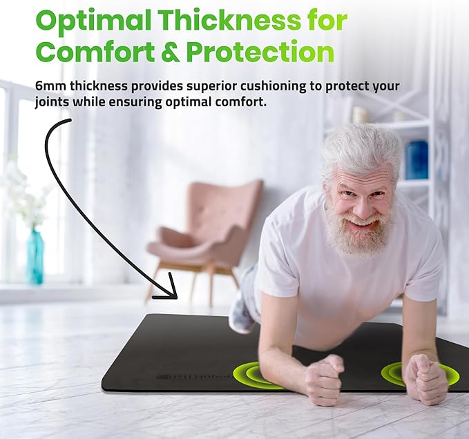 Large Yoga Mat (6'x4') – 1/4" & 1/2" Thick Exercise Mats for Home Workout, Extra Wide Workout Mats for Home Gym, Yoga, Pilates, Stretching, Floor & More